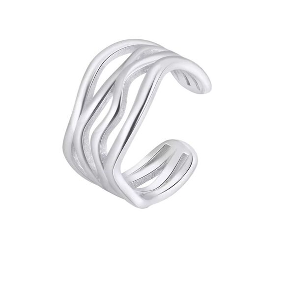 ENA 925 Sterling Silver Elegant Wavy Design Ring - Picture 2 of 6